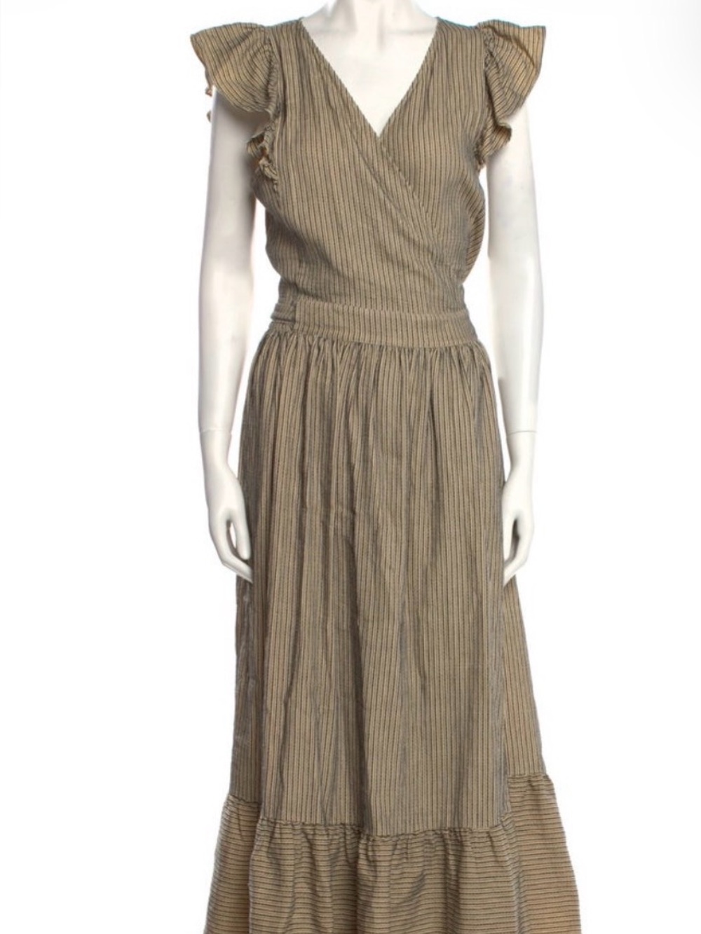 THE GREAT. Women's Beige Striped Maxi Dress